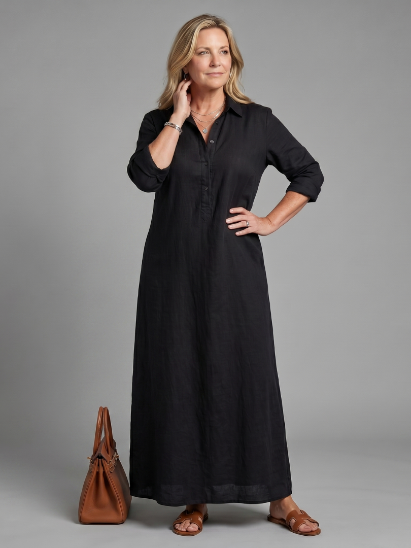 Almuth | Maxikleid in Oliv aus Leinenoptik