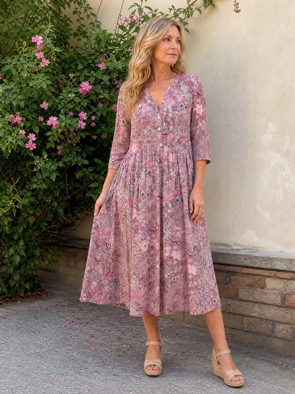 Kordelia | Midikleid mit Streublüten in Beige