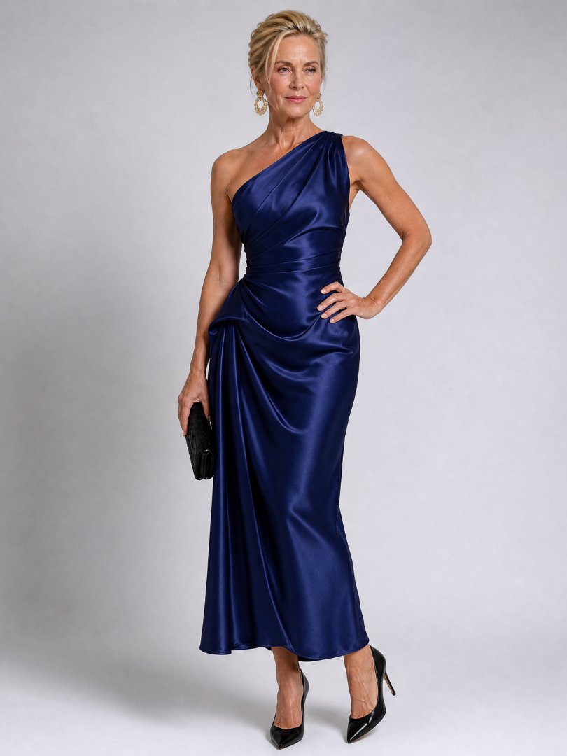 Cornelia | Midikleid mit One-Shoulder-Drapierung
