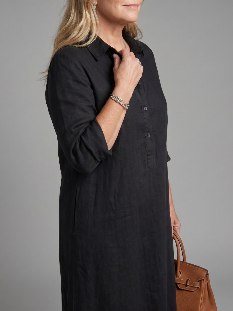 Almuth | Maxikleid in Oliv aus Leinenoptik