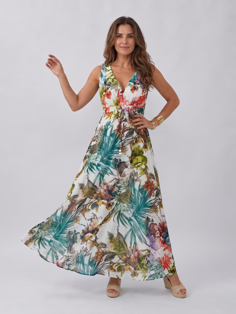 Ottokara | Maxikleid mit Blattdruck in Grün
