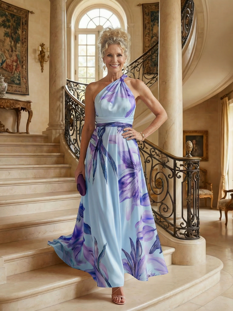 Emmerentia | Maxikleid mit Blütendruck und Bindegürtel