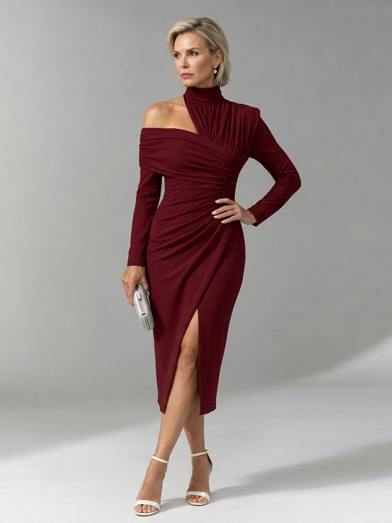 Konstanze | Midikleid mit Stehkragen und langem Ärmel