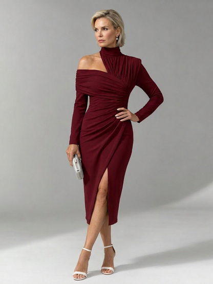 Konstanze | Midikleid mit Stehkragen und langem Ärmel