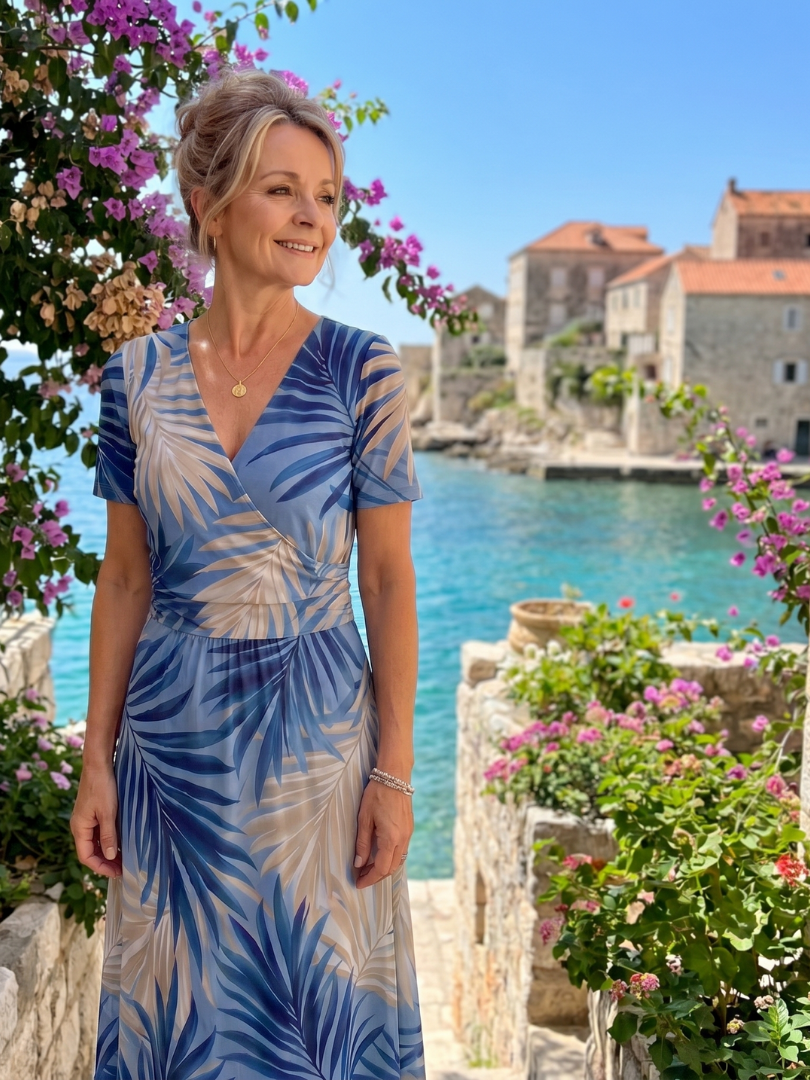 Irene | Midikleid mit Blütendruck in Hellblau