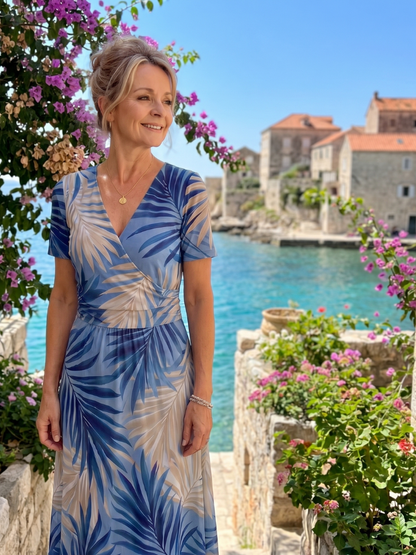 Irene | Midikleid mit Blütendruck in Hellblau