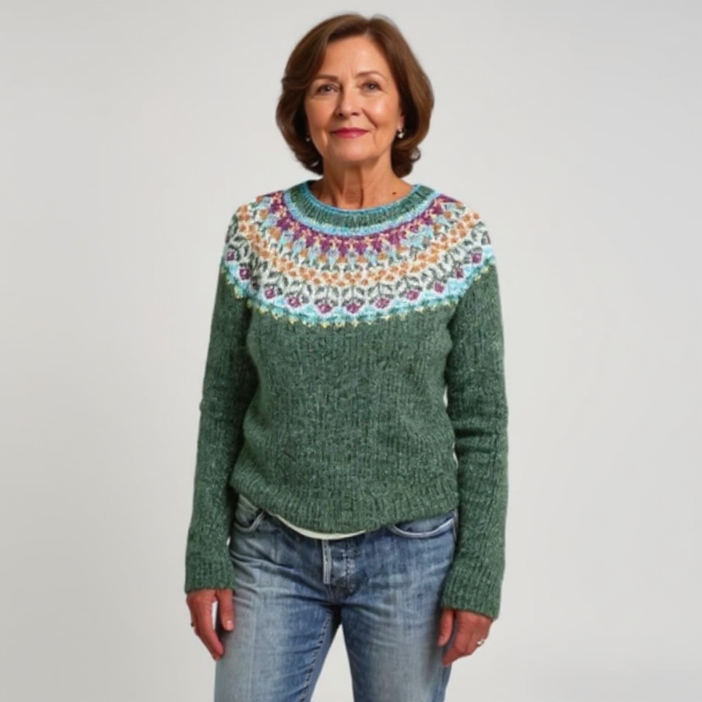 Agnes | Strickpullover mit Fair-Isle-Muster in Grün