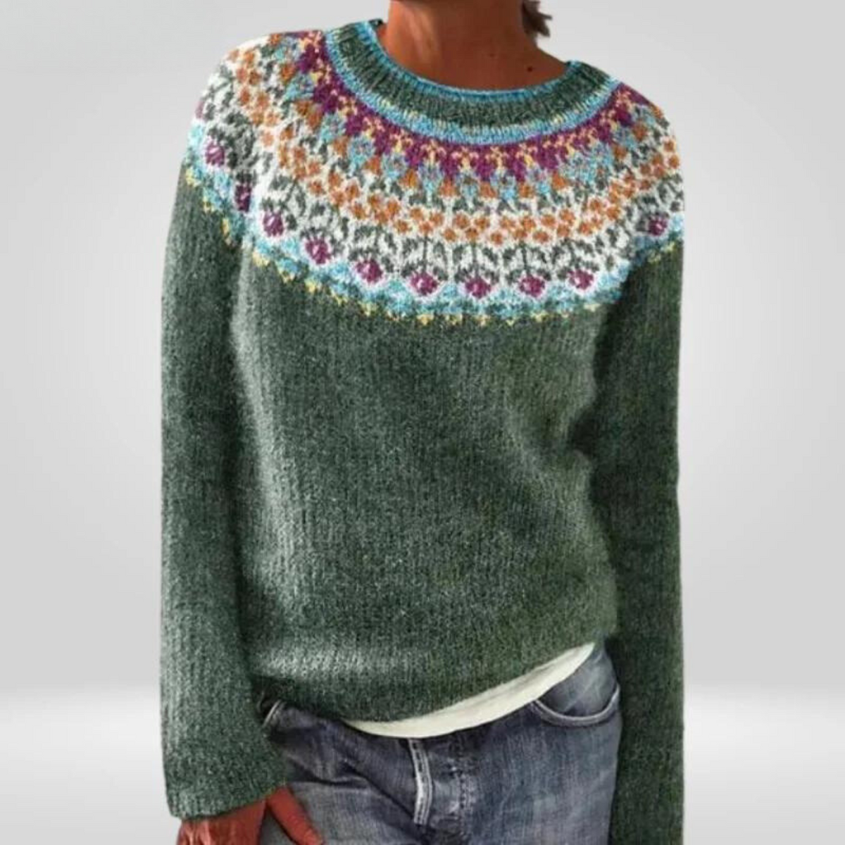 Agnes | Strickpullover mit Fair-Isle-Muster in Grün