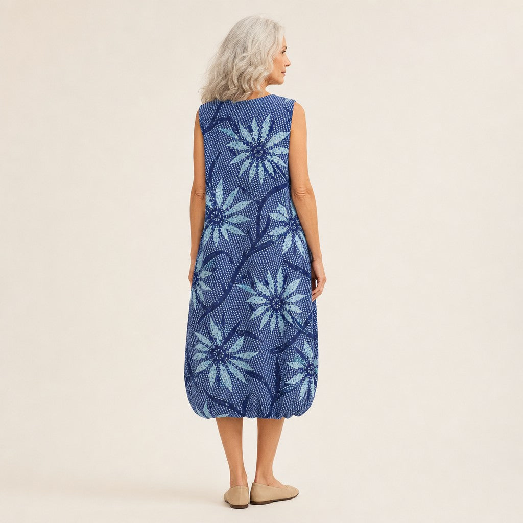 Ute | Ärmelloses Sommerkleid mit Blaudruck