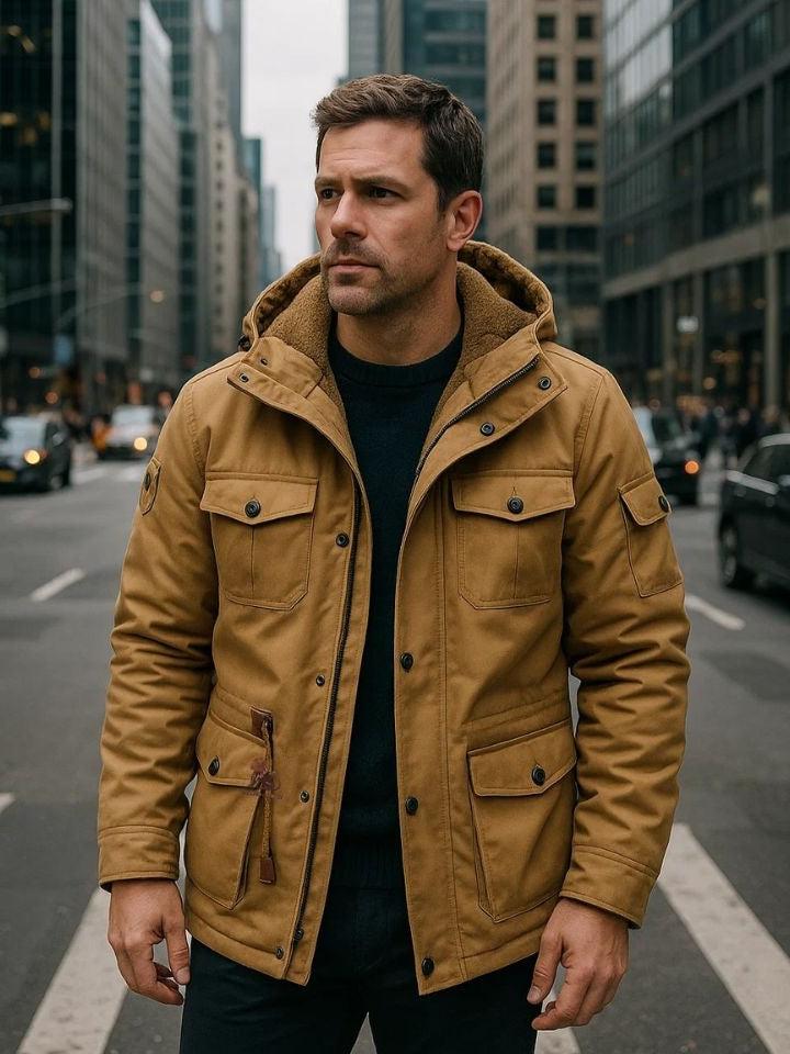 Adrian | Camelfarbene Outdoorjacke mit Kapuze