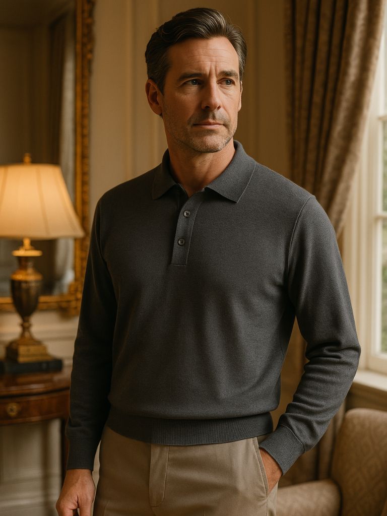Adrian | Graues Langarm-Poloshirt