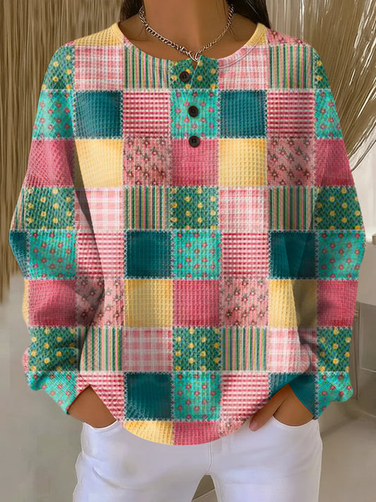 Nora | Patchwork-Pullover in Rosa und Türkis