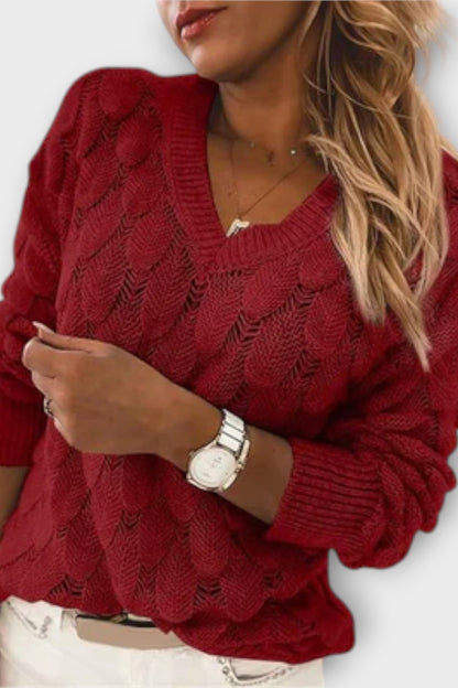 Agnes | Grauer Zopfmusterpullover mit V-Ausschnitt