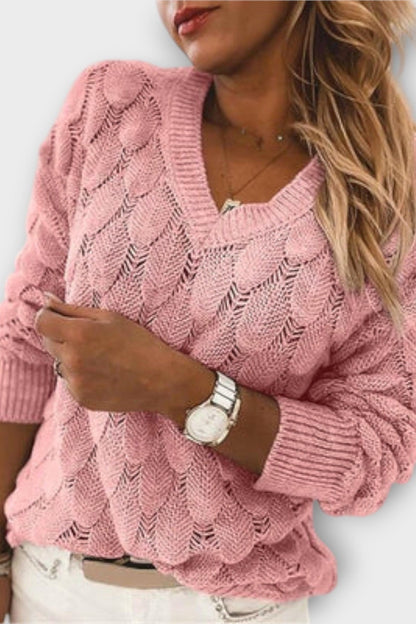 Agnes | Grauer Zopfmusterpullover mit V-Ausschnitt