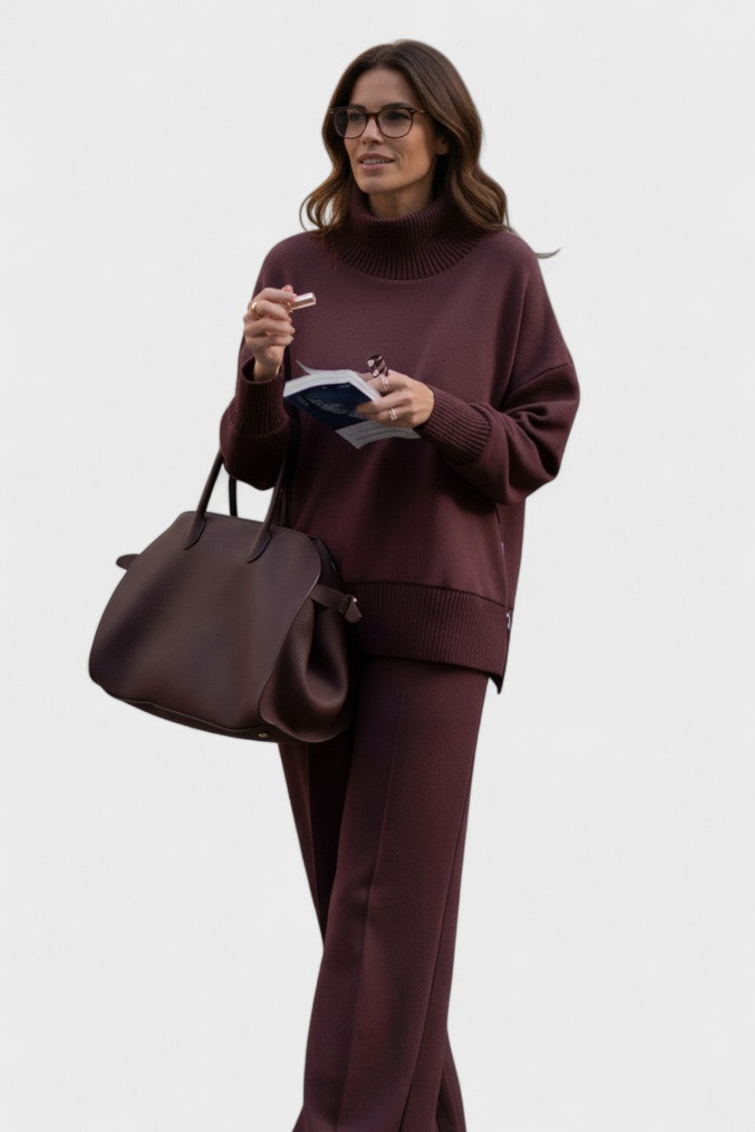 Agnes | Rollkragen-Strickoberteil & Hose Set