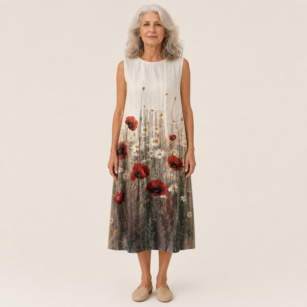 Angelika | Ärmelloses Sommerkleid mit Mohnblumen