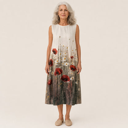Angelika | Ärmelloses Sommerkleid mit Mohnblumen