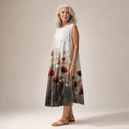 Angelika | Ärmelloses Sommerkleid mit Mohnblumen