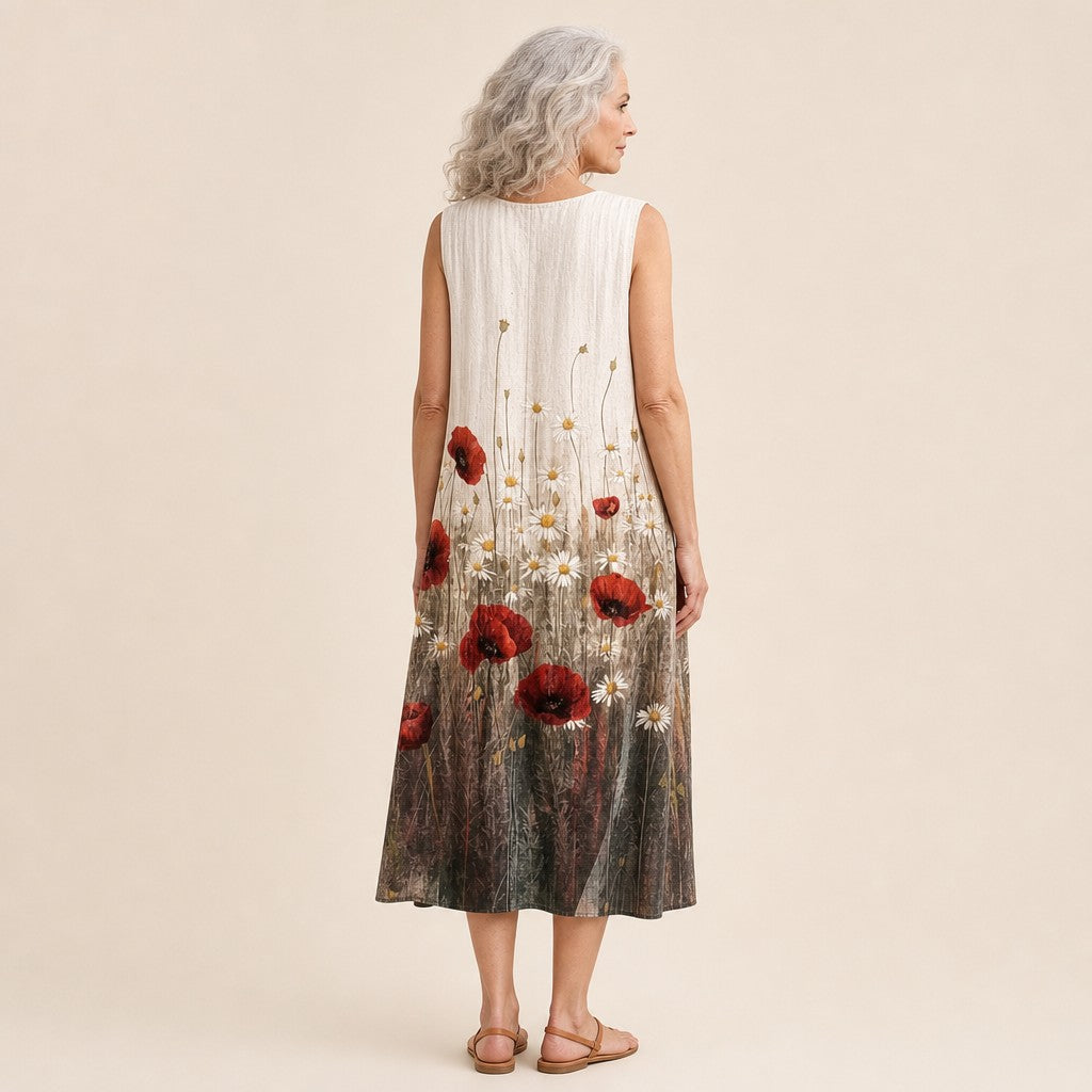 Angelika | Ärmelloses Sommerkleid mit Mohnblumen