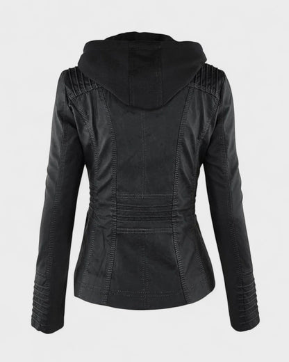 Roberta | Braune Kapuzenjacke in Lederoptik