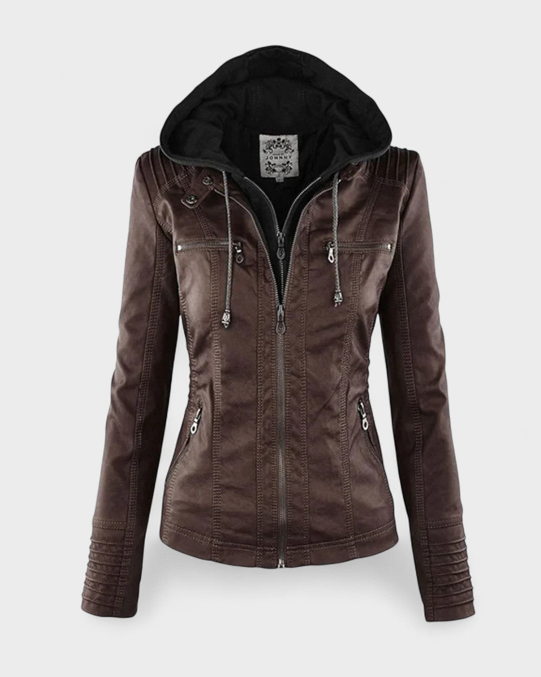 Roberta | Braune Kapuzenjacke in Lederoptik