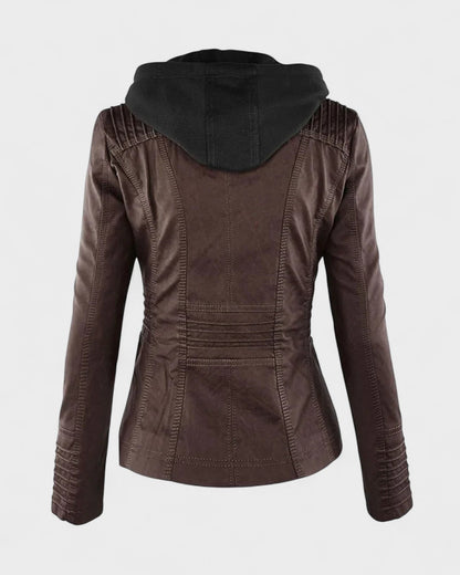 Roberta | Braune Kapuzenjacke in Lederoptik