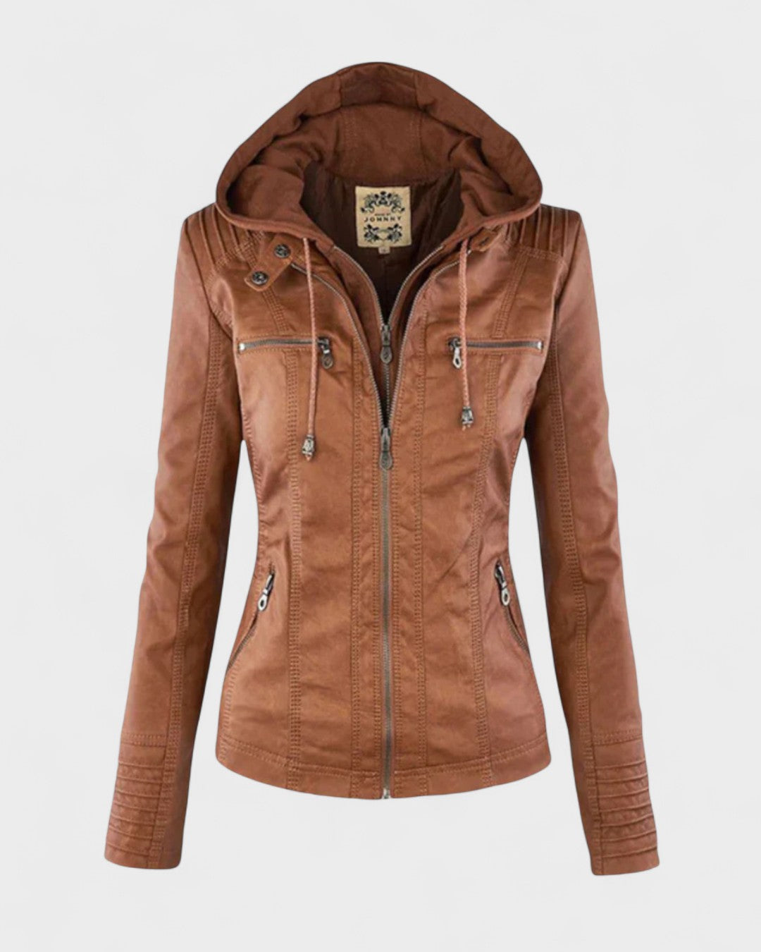 Roberta | Braune Kapuzenjacke in Lederoptik