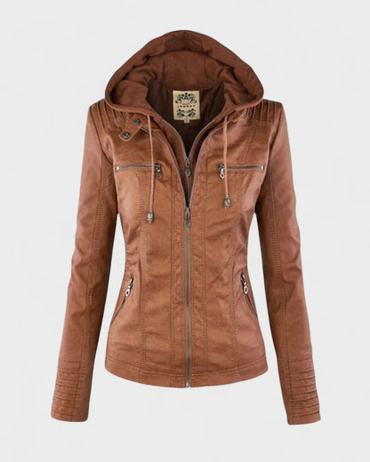 Roberta | Braune Kapuzenjacke in Lederoptik