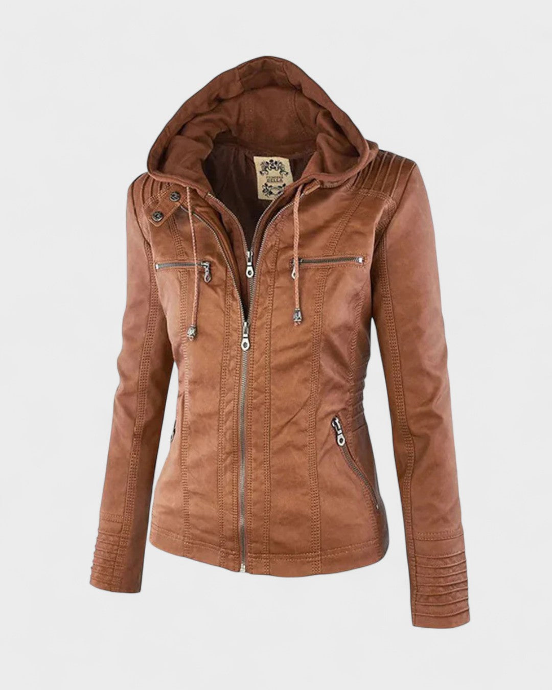 Roberta | Braune Kapuzenjacke in Lederoptik