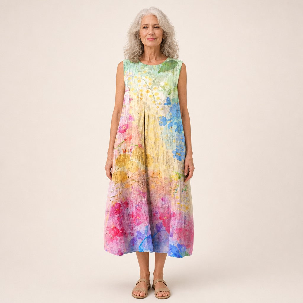 Wanda | Ärmelloses Sommerkleid mit Aquarelldruck