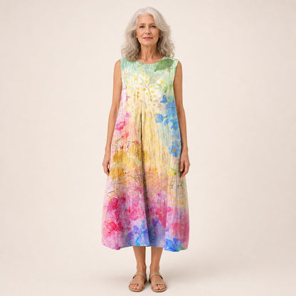 Wanda | Ärmelloses Sommerkleid mit Aquarelldruck
