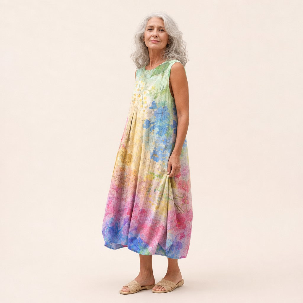 Wanda | Ärmelloses Sommerkleid mit Aquarelldruck