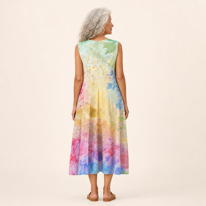 Wanda | Ärmelloses Sommerkleid mit Aquarelldruck