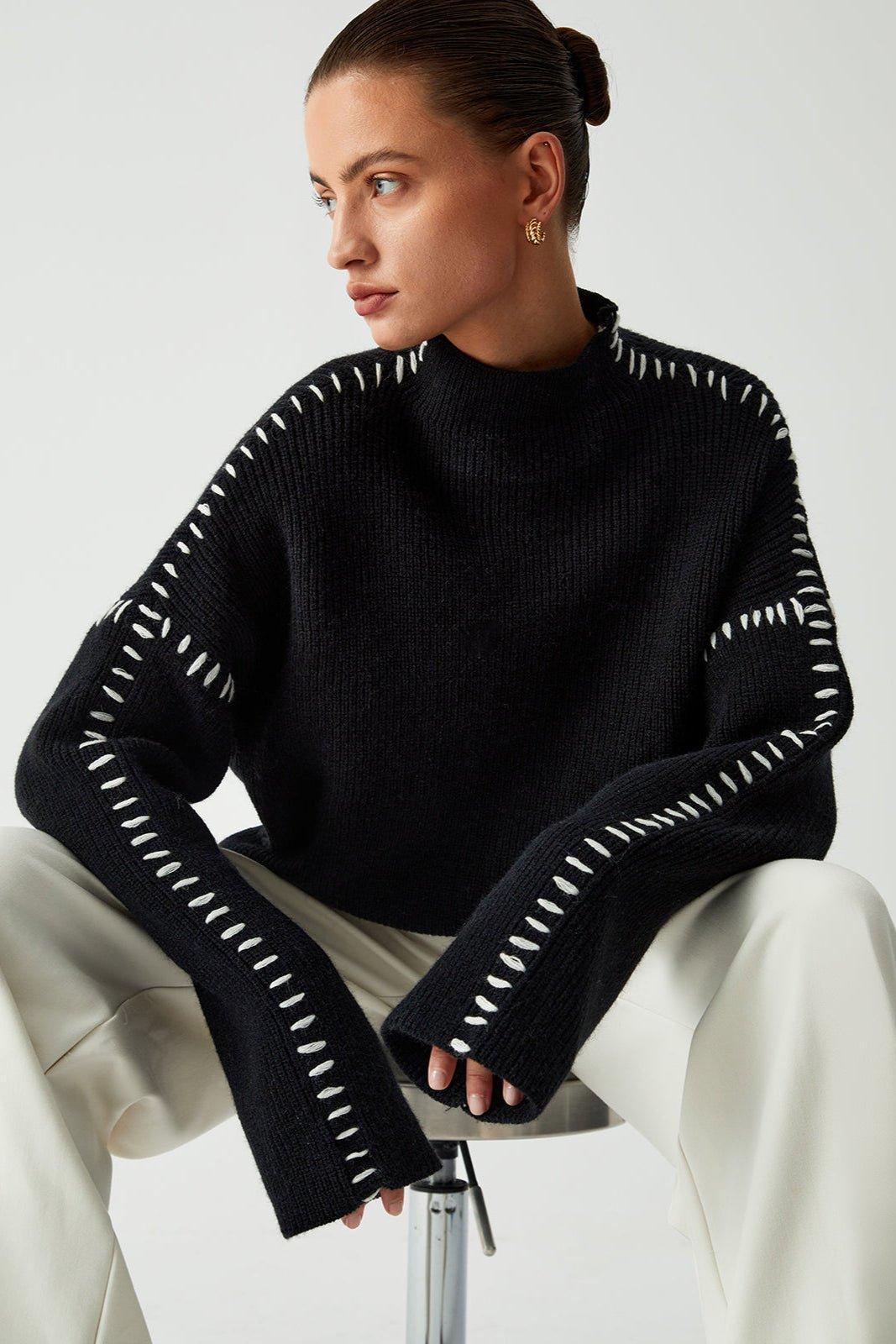 Alma | Schwarzer Pullover mit Kontrastnähten