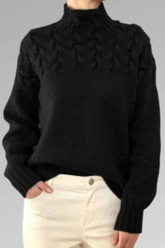 Alma | Brauner Rollkragenpullover mit Zopfmuster