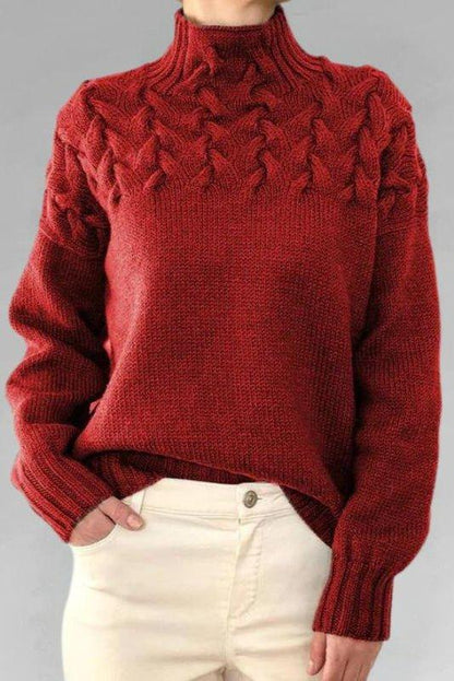 Alma | Brauner Rollkragenpullover mit Zopfmuster