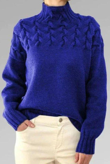 Alma | Brauner Rollkragenpullover mit Zopfmuster