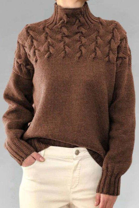 Alma | Brauner Rollkragenpullover mit Zopfmuster