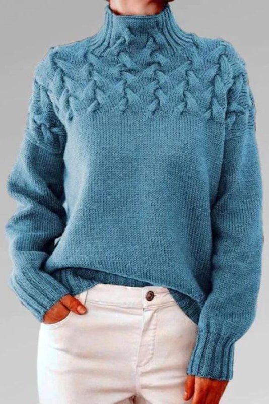 Alma | Brauner Rollkragenpullover mit Zopfmuster