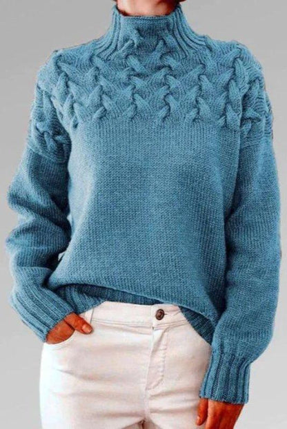Alma | Brauner Rollkragenpullover mit Zopfmuster