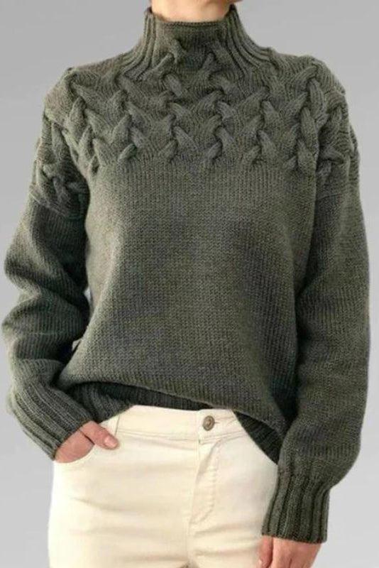 Alma | Brauner Rollkragenpullover mit Zopfmuster