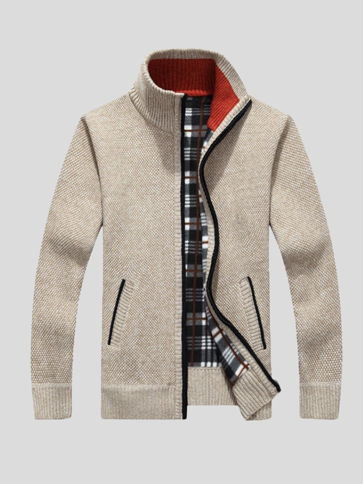 Alfons | Cremefarbene Strickjacke mit Reißverschluss