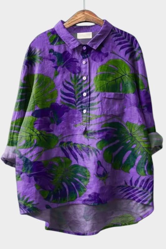 Amelie | Lila Bluse mit Blättermuster