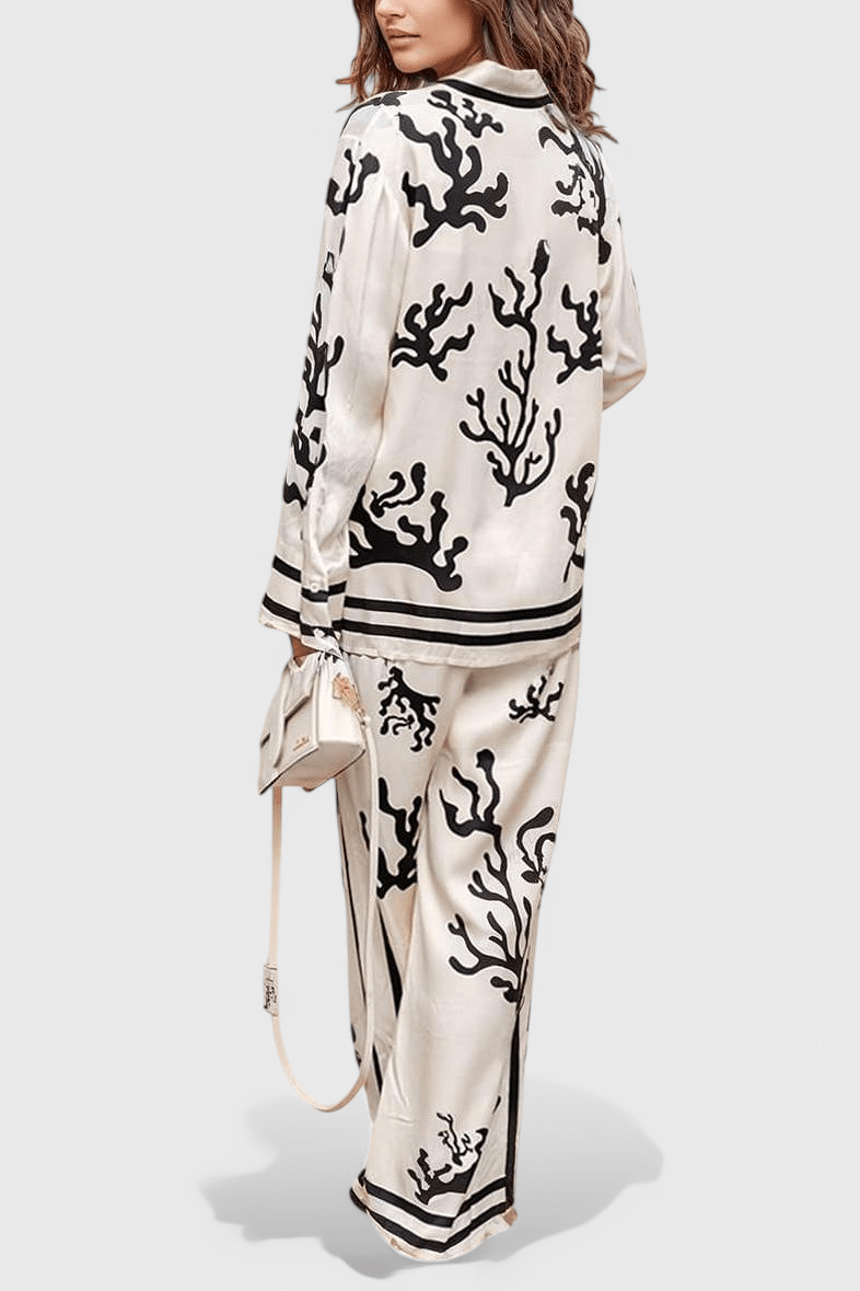 Amelia | Gemustertes Langarm-Oberteil & weite Hose Set