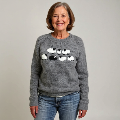 Angelika | Strickpullover mit Schafmotiv in Grau