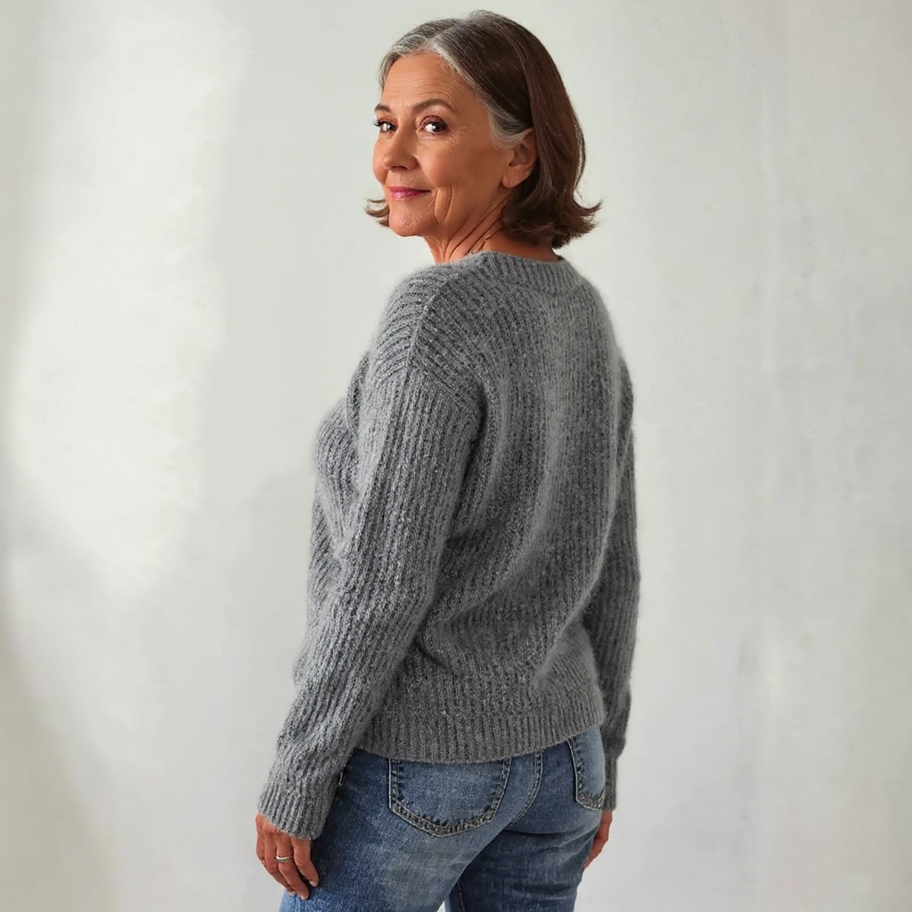 Angelika | Strickpullover mit Schafmotiv in Grau