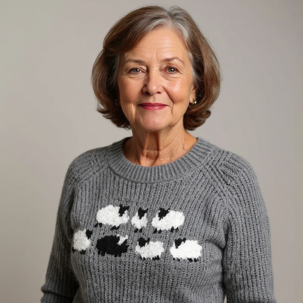 Angelika | Strickpullover mit Schafmotiv in Grau