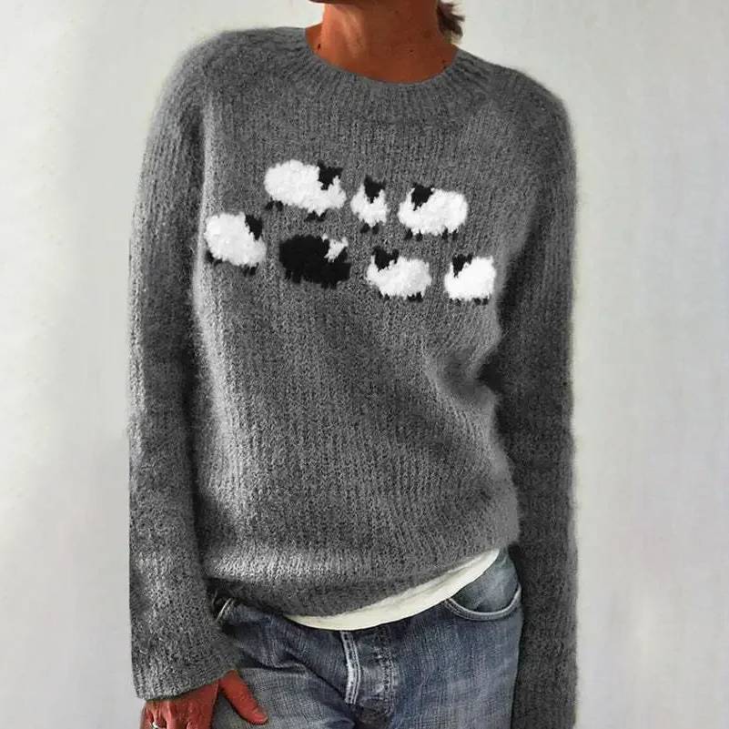 Angelika | Strickpullover mit Schafmotiv in Grau