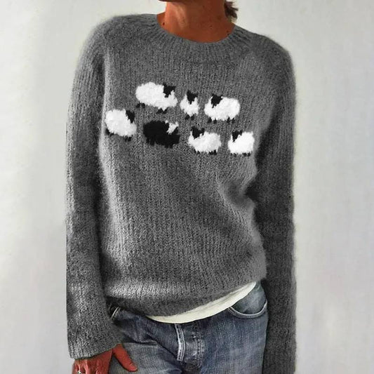 Angelika | Strickpullover mit Schafmotiv in Grau