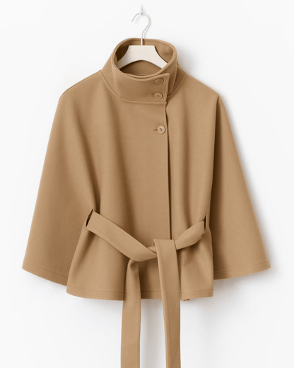 Amelia | Camelfarbener Cape-Mantel mit Gürtel